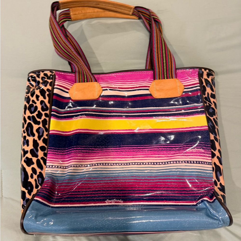 Consuela Classic Tote- Multicolor Striped with Leopard Accents